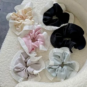 French Satin Satin Pleated Edge Scrunchie Elegant Large Hair Tie For Women Daily Hair Styling Accessories Retro Style