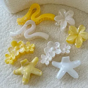 Style Vacances d'Été Jaune Blanc Frangipanier Étoile de Mer Pince Crabe Résine Imprimé Marbre Douce Pince à Cheveux Femme