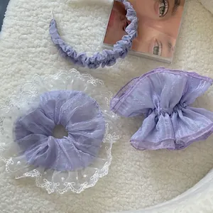 Fairy style purple mesh hair accessories set including headband and lace scrunchies