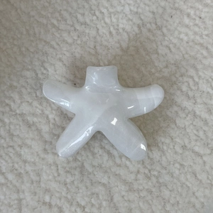 Vue détaillée d'une pince à cheveux blanche en forme d'étoile avec fini nacré scintillant