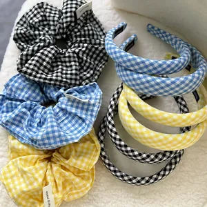 Preppy Gingham Plaid Fabric Headband And Scrunchie Korean Style Hair Accessories For Women Daily Fashion Hair Accessory