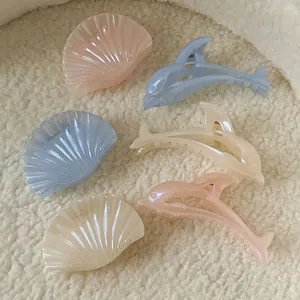 Lot de 6 pinces à cheveux nacrées dauphins et coquillages aux couleurs pastel doux