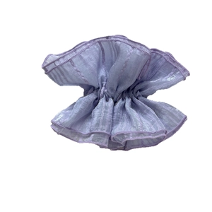 Elegant purple ruffled tulle hair scrunchie with soft mesh fabric and pleats