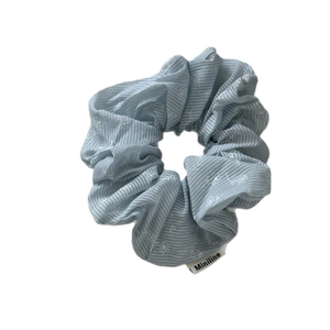 French style light blue floral lace scrunchie with stripes and brand tag for women