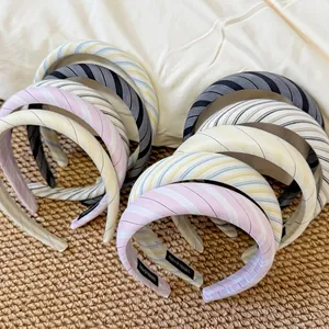 Korean Style Sweet Striped Padded Headband For Women High Skull Top Sponge Wrapped Satin Fabric Hair Band Handmade Fashion Accessories