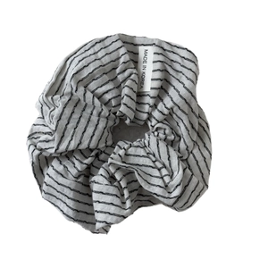 Minimalist black and white striped bow headband with Korean label in high quality fabric