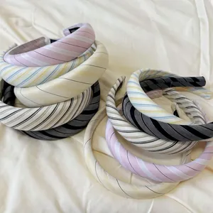 Striped sponge headbands for women with satin fabric and high top design in multiple colors