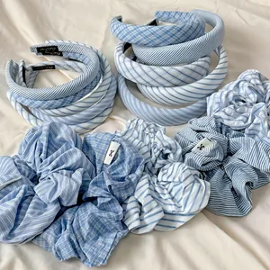 Korean Style Fresh Blue Striped Fabric Headband Sweet Plaid Scrunchies Handmade Hair Band Accessories For Women Girls