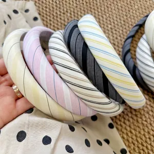 Padded striped headband set in soft pastel colors for a stylish Korean academy look