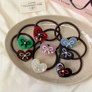 Élastique à Cheveux en Acétate Coeur Nœud Élégant à Haute Élasticité Avec Strass France Fait à la Main Étiquette Dorée Femme