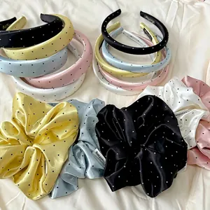 Women Polka Dot Padded Headband Satin Hair Hoop Retro Sweet High Top Hair Band Elastic Scrunchies Hair Accessories For Girls