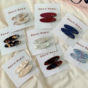 French Vintage Acetate Oval Hair Clips Elegant Marble Pattern Side Duckbill Hairpins For Women Chic Daily Hair Accessories