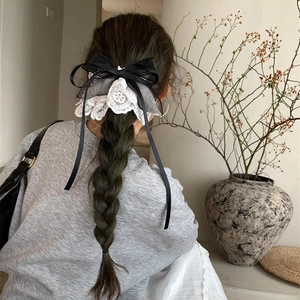 French Sweet Lace Bow Hair Clip For Women Korean Style Elegant Black White Ribbon Ponytail Clip Princess Hair Accessory