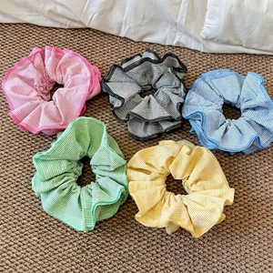 Korean Style Striped Handmade Fabric Scrunchie For Women Large Sweet Elastic Ponytail Hair Tie Colorful Aesthetic Hair Accessories