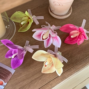 Elegant Magnolia Flower Duckbill Hair Clip With Satin Ribbon Bow And Artificial Pearl Stylish Floral Hair Side Clip For Women Styling