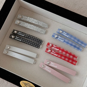 Korean Plaid Heart Rhinestone Hair Clip Sweet Acetate Alloy Letter Print Barrette For Women Girls Daily Hair Accessories