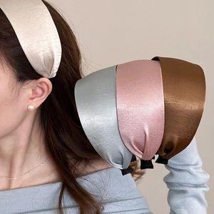 Women Satin Wide Brim Headband High Cranial Top Padded Solid Color Elegant Hair Hoop Accessories For Face Washing Daily