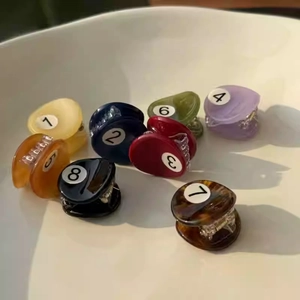 Mini Billiard Ball Hair Claws For Women Girls Colorful Acetate Small Hair Clips Cute Number Pattern Resin Hair Claw Hair Accessories