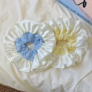 Oversized Satin Scrunchies French Ballet Style Pleated Polka Dot Hair Ties Elastic Ponytail Holders For Women Girls Hair Accessories