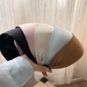 Solid color wide satin headbands in Morandi tones for women hair styling