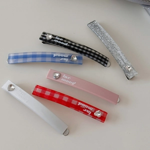 6-piece Korean style heart rhinestone hair clips set with plaid and glitter patterns