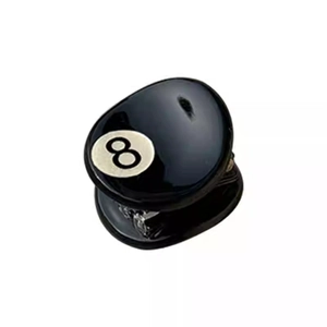 Glossy black billiard number 8 acetate hair claw clip for side fringe and hairstyles