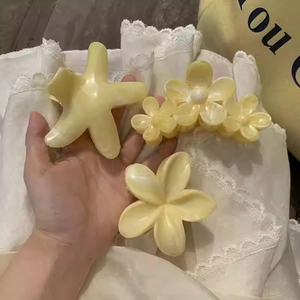 Pince à Cheveux en Acétate Coréen Jaune Crème Étoile de Mer Fleur Pinces Requin pour Femmes Vacances Plage Accessoires Cheveux