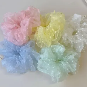 Chouchou en Maille à Pois Grand Taille Doux Moelleux Organza Style Français Fait à la Main Accessoires Cheveux pour Femmes