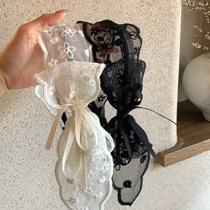 Französisch Netzgewebe Schleife Spitze Haarreif Elegant Blumen Stickerei Breiter Rand Haarschmuck Pastoral Stil Süß Damen Accessoires