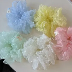 Chouchous en mesh à pois en 5 couleurs pastel avec étiquettes faites à la main