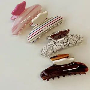 Haarkralle Im Koreanischen Stil Aus Acetat Mit Bunten Streifen Für Damen Große Retro Hai-Klammer Mit Marmormuster Haarschmuck