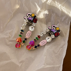 Kleurrijke Strass Smiley Gezicht Hart Letter Haarclip Voor Vrouwen Zoete Legering Pony Zijclip Mode Haar Sieraden