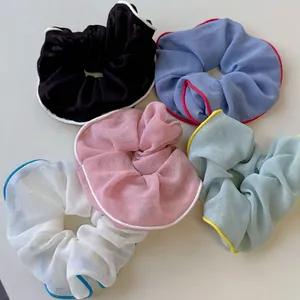 Koreanischer Stil Kontrastpaspelierung Netzgewebe Haargummi Hohe Elastizität Haarbänder Für Damen Mädchen Täglich Haarschmuck