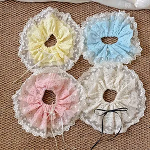 Sweet Lace Floral Scrunchies Oversized Ribbon Bow Artificial Pearl Hair Ties Korean Style Elegant Elastic Hair Bands For Women Daily