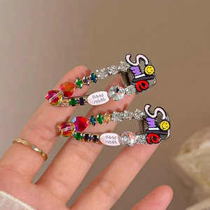 Kleurrijke haarclip met strass en smileys voor dames met handgemaakte bedeltjes op metaal