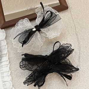 French Lace Bowknot Hair Claw Clip Delicate Mesh Ribbon Ponytail Holder For Women Elegant Hair Styling Accessories