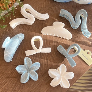 Frische Sommer Marmor Textur Haarkralle Für Damen Blau Weiß Kunststoff Harz Blume Schleife Welle Haarschmuck Für Täglich Dating
