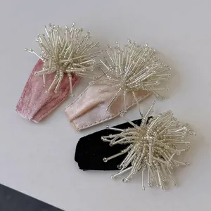 Handmade Firework Beaded Velvet BB Hair Clip For Women Elegant Sweet Pink Champagne Black Hairpins Side Clip Accessory