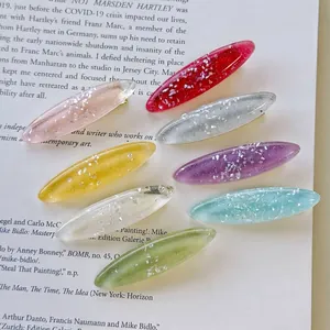 Set of 8 colorful glitter resin oval hair clips with sparkling sequins for women