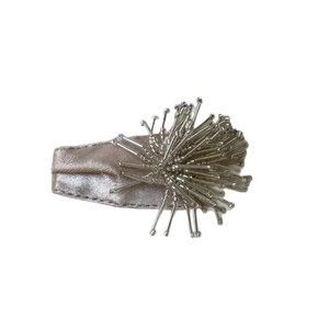 Velvet pink BB clip with fireworks beadwork design and silver starburst details