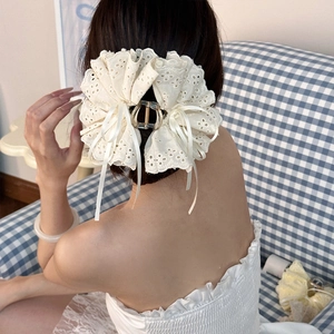Pince à cheveux en dentelle blanc crème de style français avec nœuds de ruban délicats
