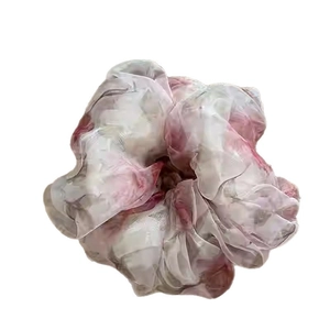Chouchou en mousseline à motif floral rose pour coiffures élégantes de femmes et filles