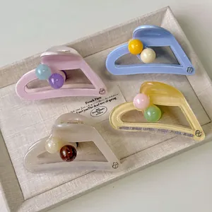 Jelly Color Acetate Hair Claw Clip For Women Geometric Triangle Shark Clip With Artificial Pearl Elegant Sweet Hair Accessory