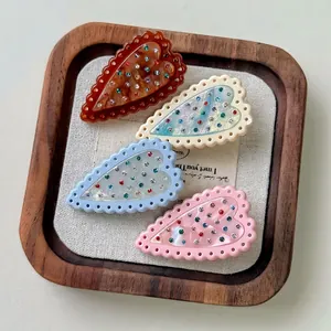 French Sweet Heart Shaped Rhinestone Duckbill Hair Clip For Women Colorful Sparkling Hairpins Daily Fashion Hair Accessories