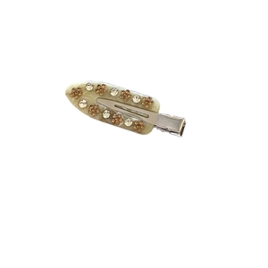 French vintage acetate hair clip with floral rhinestones and green marble texture