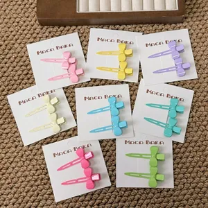 2Pcs Milkshake Candy Color Bow Hair Clips Korean Style Matte Metal Duckbill Fringe Clips Sweet Hairpins For Women Girls Daily Accessory