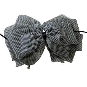 Classic houndstooth bow hair clip with crystal beads and elegant black ribbon detail