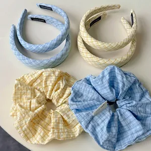 Koreanischer Stil Frisch Karomuster Stoff Stirnband Breite Schmale Haarbaender Süße Karo Haargummis Damen Täglich Schmuck