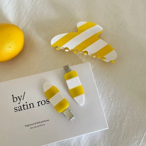 Korean Sweet Yellow White Striped Cellulose Acetate Hair Clip Barrette La France Large Hair Claw Duckbill Pin For Women