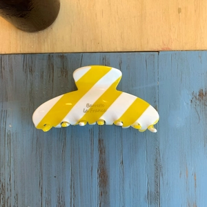 Sweet mango yellow striped acetate hair claw clip with French lettering for women